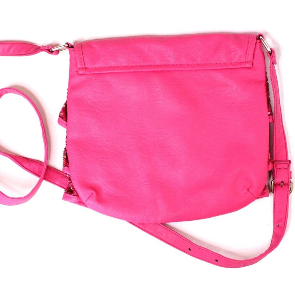 Betsey Johnson Betseyville Hot Pink Sequin Sparkly Ruffled Crossbody Bag Purse - Picture 3 of 5